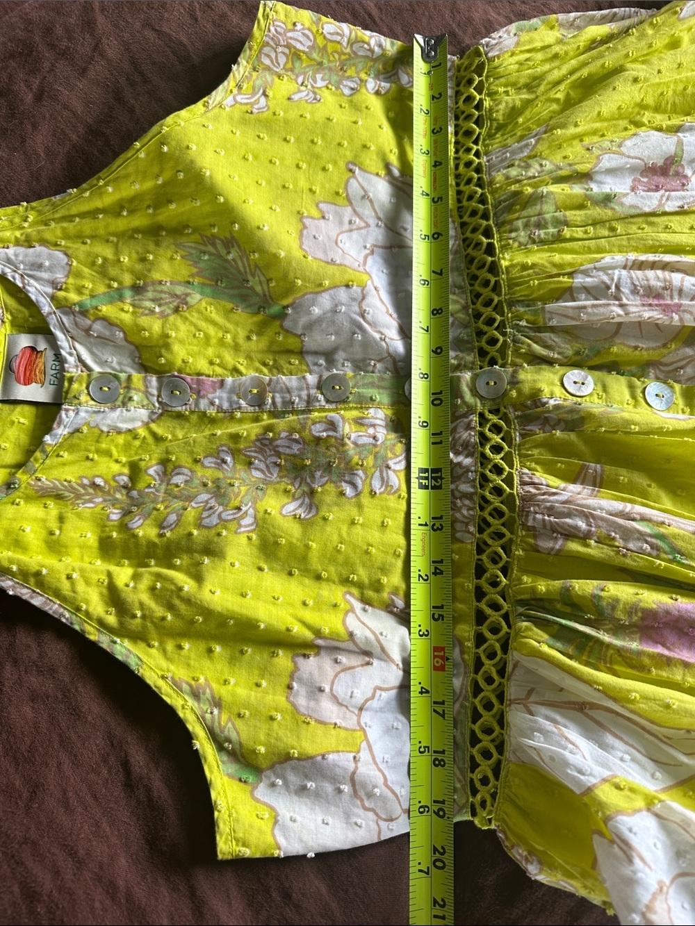 FARM Rio Neon Garden Floral Midi Summer Swiss Dot Halter Dress in neon yellow - Picture 14 of 16